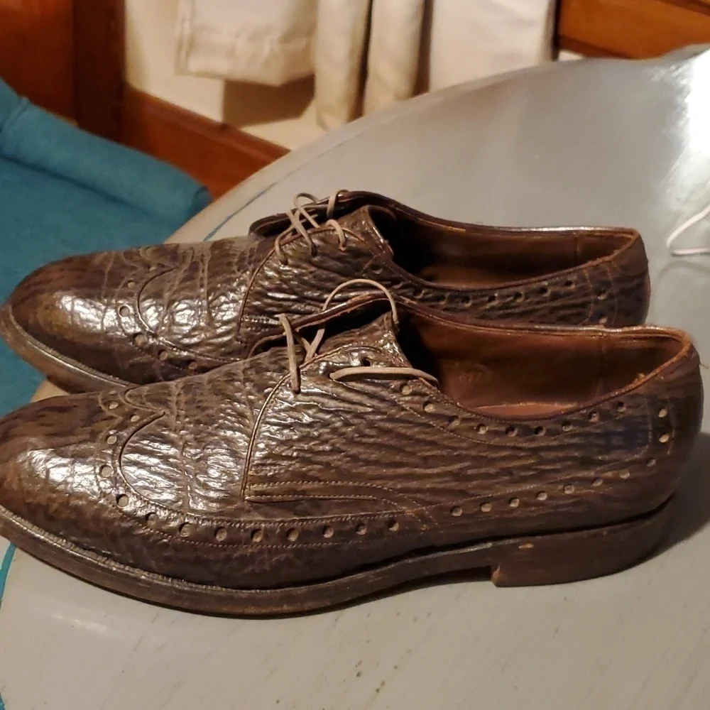 Allen Edmonds- Mens Saratoga Sharkskin Oxford Vintage Embossed RARE Sz.8.5